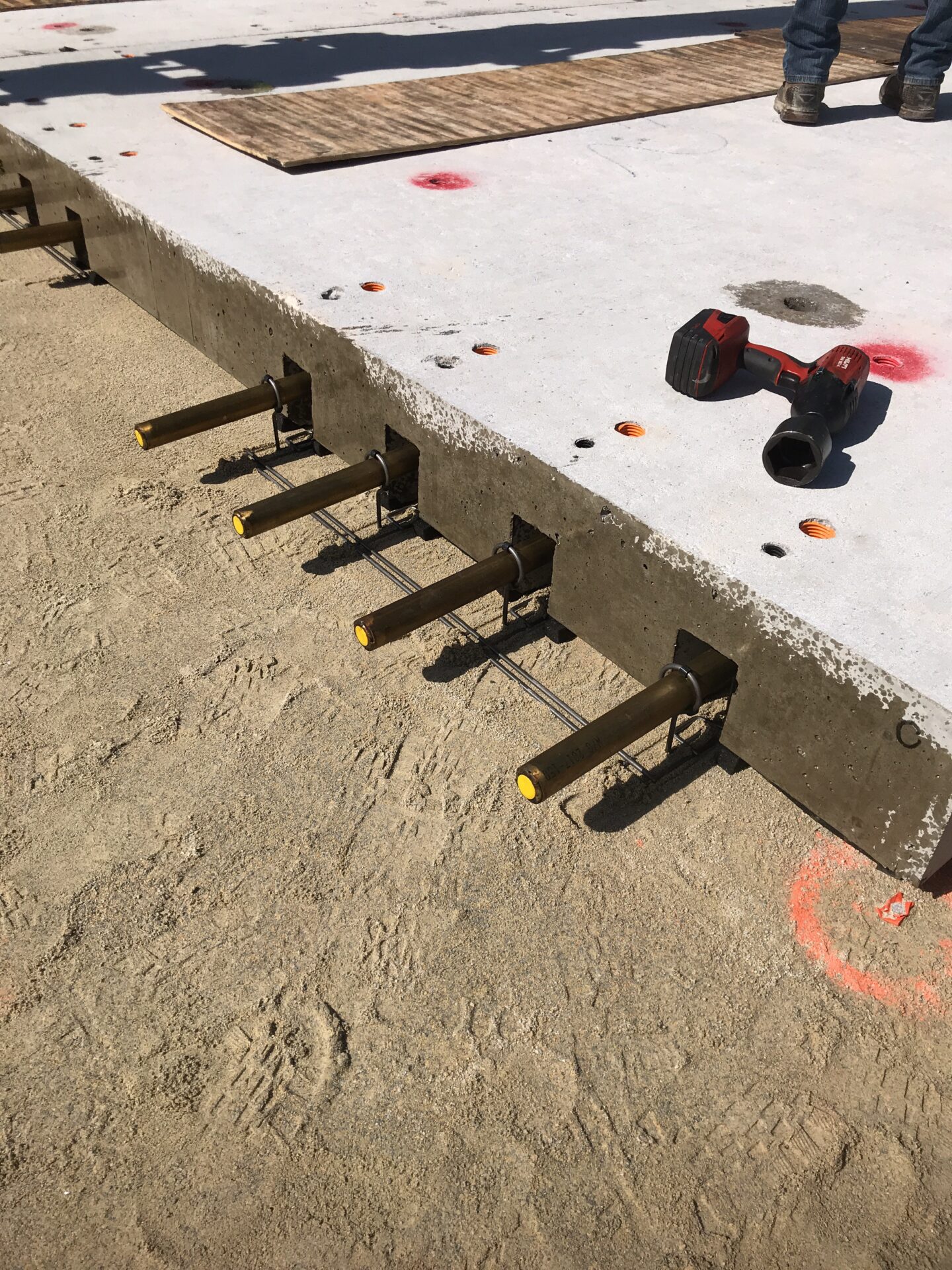 Close up of removable precast concrete pavement panels